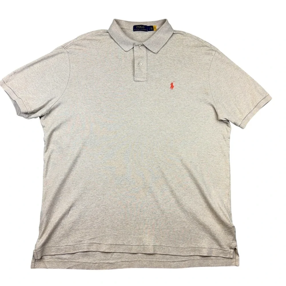 Polo Ralph Lauren Polo Shirt Mens Large Beige Cotton Short Sleeve Pony Logo